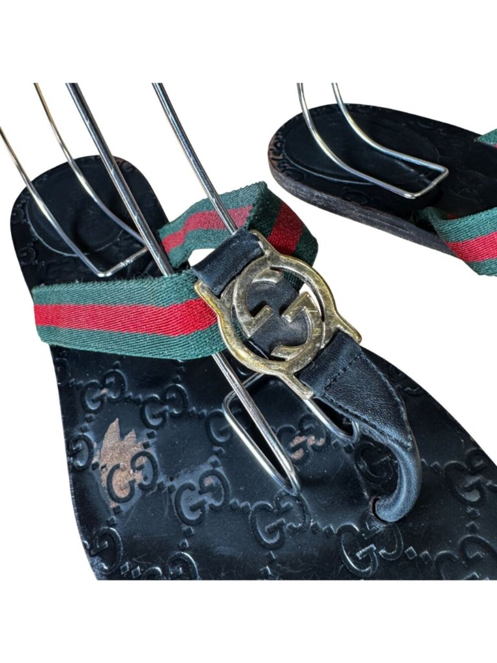 Gucci Interlocking GG Monogram Web Stripe Thong Sandals Black EU 40.5 US 10.5 - Picture 10 of 11